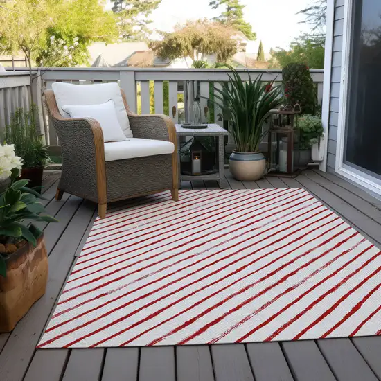 Red And White Striped Washable Indoor Outdoor Area Rug Photo 8
