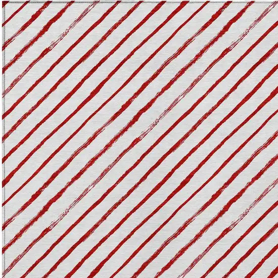 Red And White Striped Washable Indoor Outdoor Area Rug Photo 4