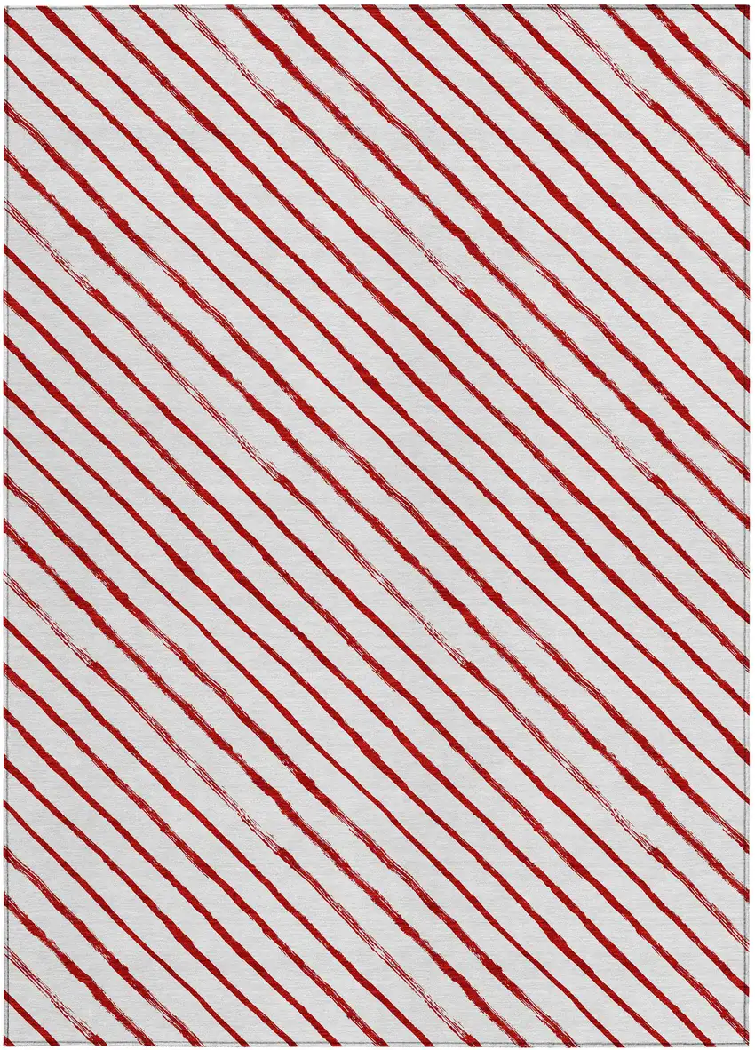 Red And White Striped Washable Indoor Outdoor Area Rug Photo 3
