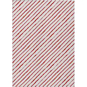 Photo of Red And White Striped Washable Indoor Outdoor Area Rug