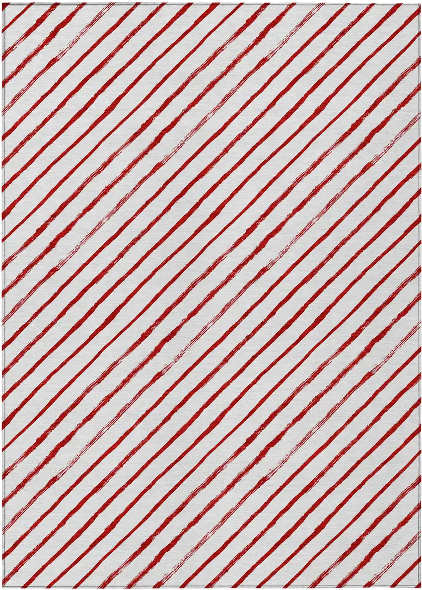 Red And White Striped Washable Indoor Outdoor Area Rug Photo 1