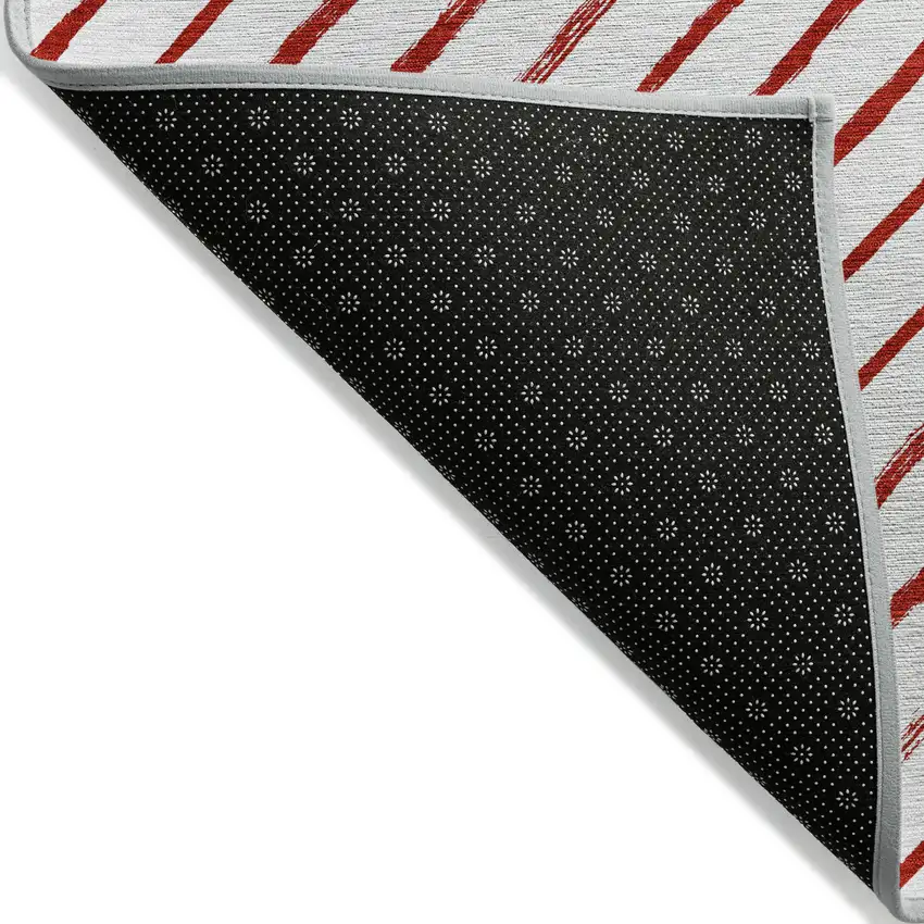 Red And White Striped Washable Indoor Outdoor Area Rug Photo 6