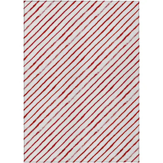 Red And White Striped Washable Indoor Outdoor Area Rug Photo 1