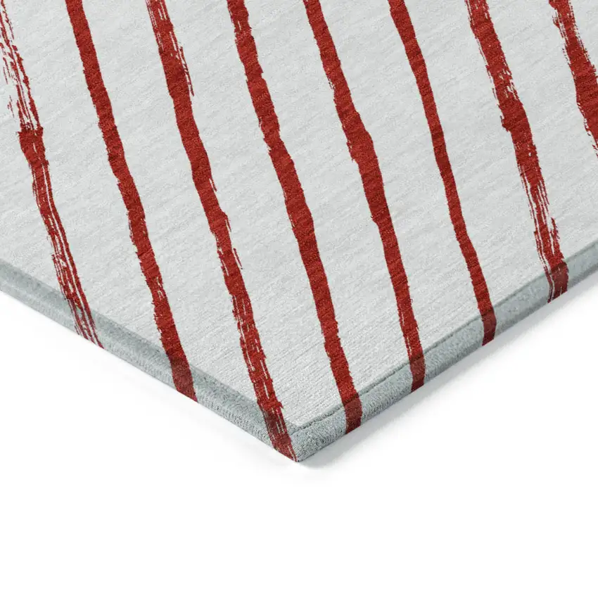 Red And White Striped Washable Indoor Outdoor Area Rug Photo 9