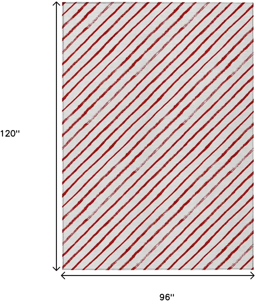 Red And White Striped Washable Indoor Outdoor Area Rug Photo 8