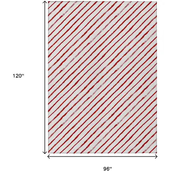 Red And White Striped Washable Indoor Outdoor Area Rug Photo 8