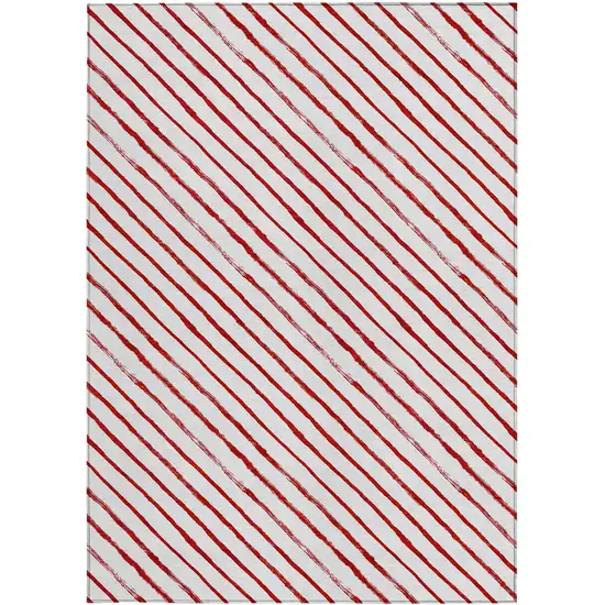 Red And White Striped Washable Indoor Outdoor Area Rug Photo 4