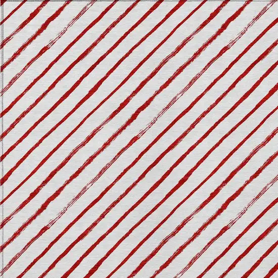 Red And White Striped Washable Indoor Outdoor Area Rug Photo 4