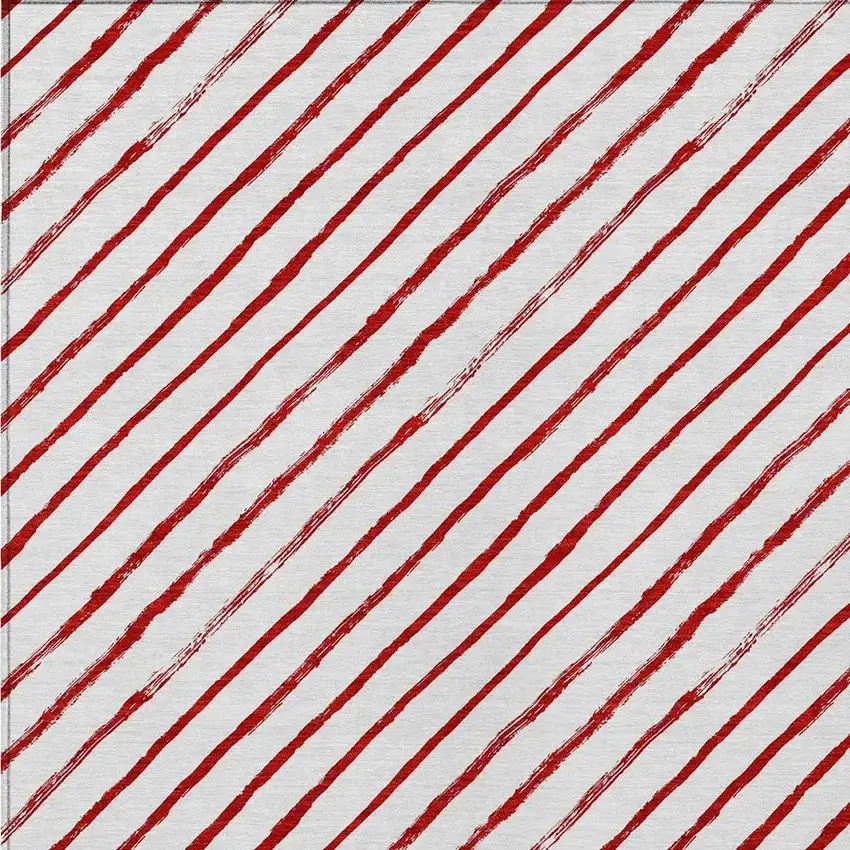 Red And White Striped Washable Indoor Outdoor Area Rug Photo 4
