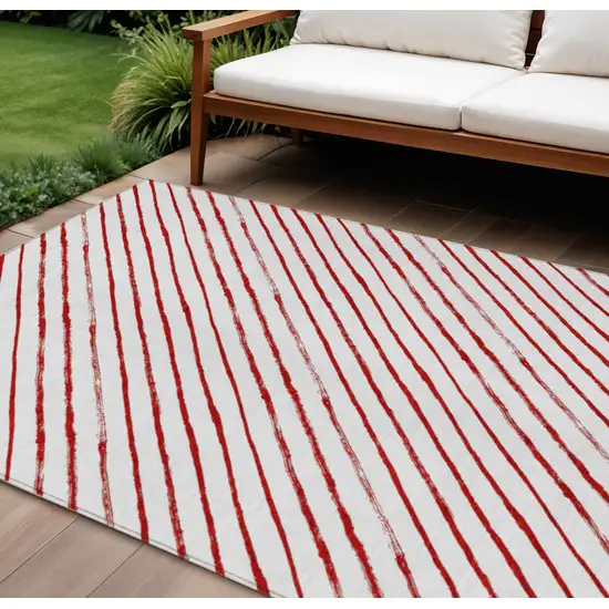Red And White Striped Washable Indoor Outdoor Area Rug Photo 2