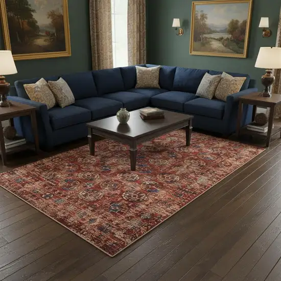 Red And White Tribal Washable Area Rug With UV Protection Photo 1