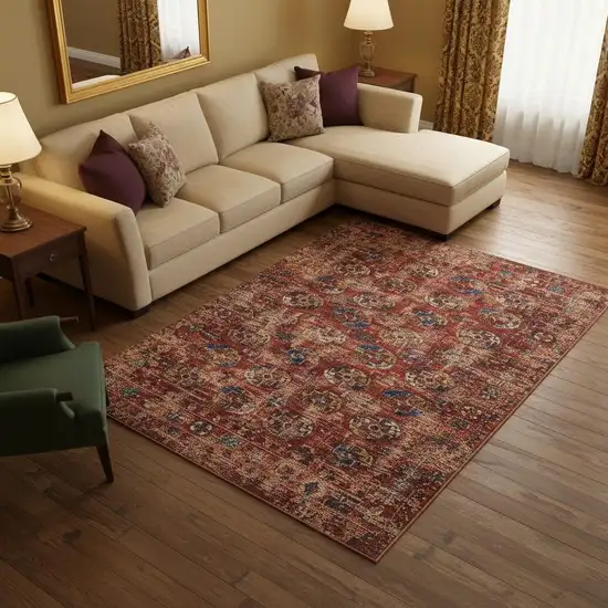 Red And White Tribal Washable Area Rug With UV Protection Photo 1