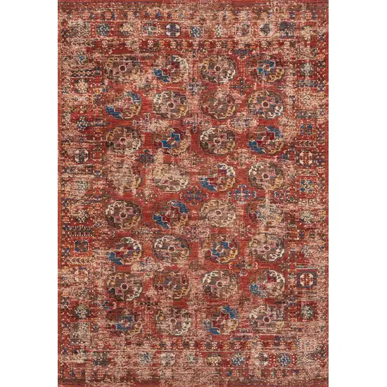 Red And White Tribal Washable Area Rug With UV Protection Photo 8