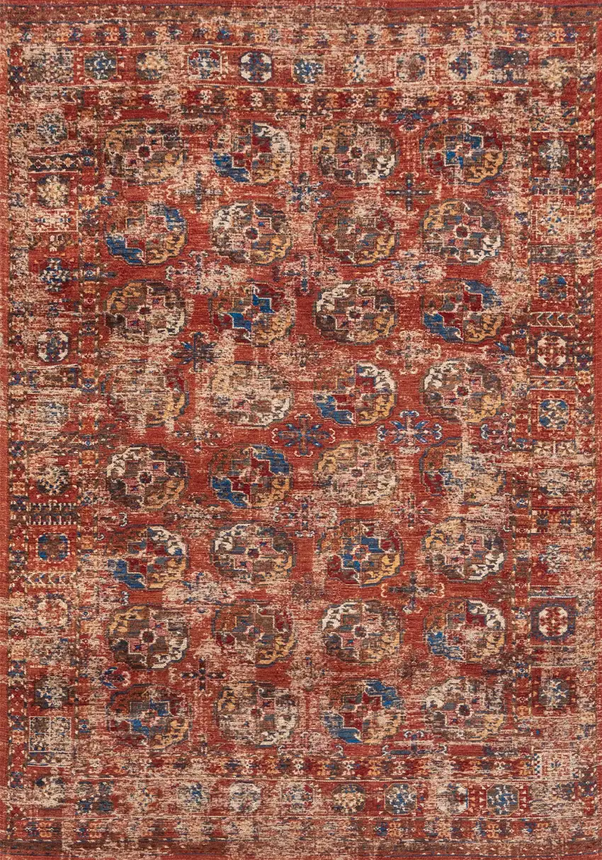 Red And White Tribal Washable Area Rug With UV Protection Photo 8