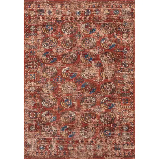 Red And White Tribal Washable Area Rug With UV Protection Photo 2