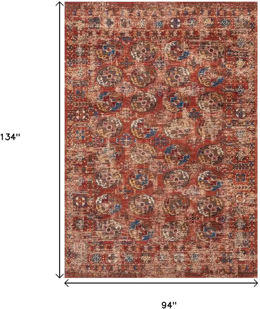 Red And White Tribal Washable Area Rug With UV Protection Photo 8