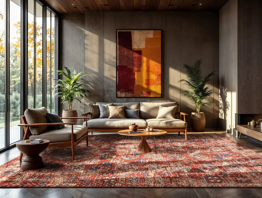 Red And White Tribal Washable Area Rug With UV Protection Photo 5