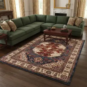 Photo of Red And White Tribal Washable Area Rug With UV Protection