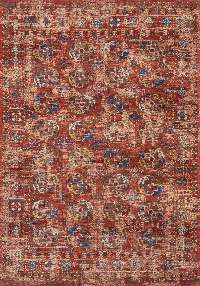 Red And White Tribal Washable Area Rug With UV Protection Photo 2