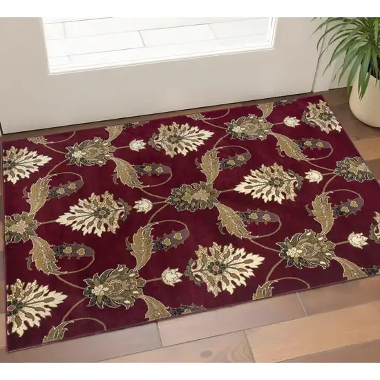 Red Beige And Brown Floral Vines Area Rug Photo 1