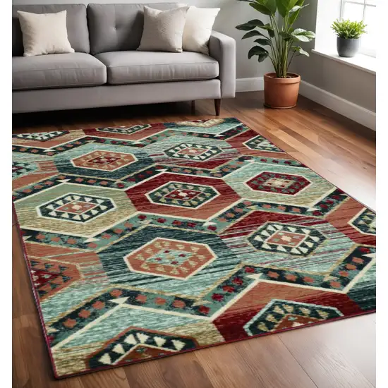 Red And Blue Geometric Area Rug Photo 1
