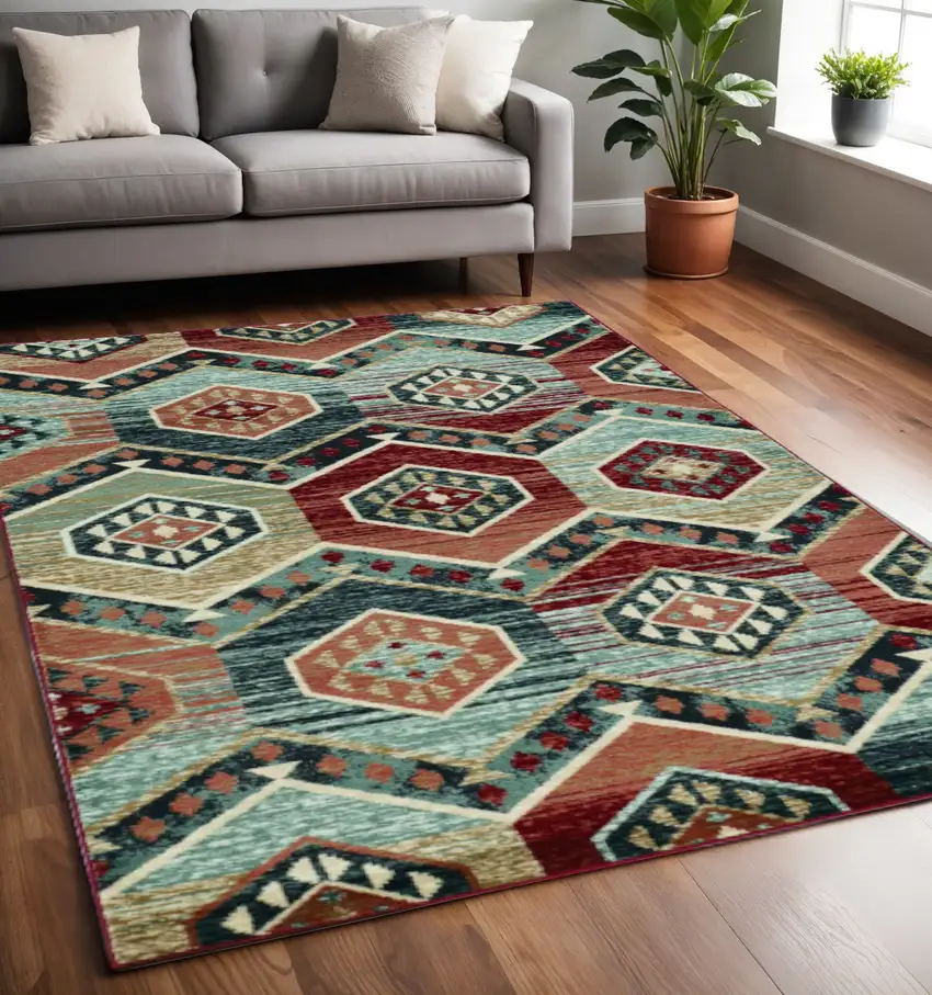 Red And Blue Geometric Area Rug Photo 1