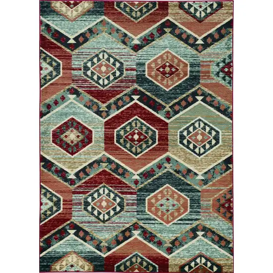 Red And Blue Geometric Area Rug Photo 6