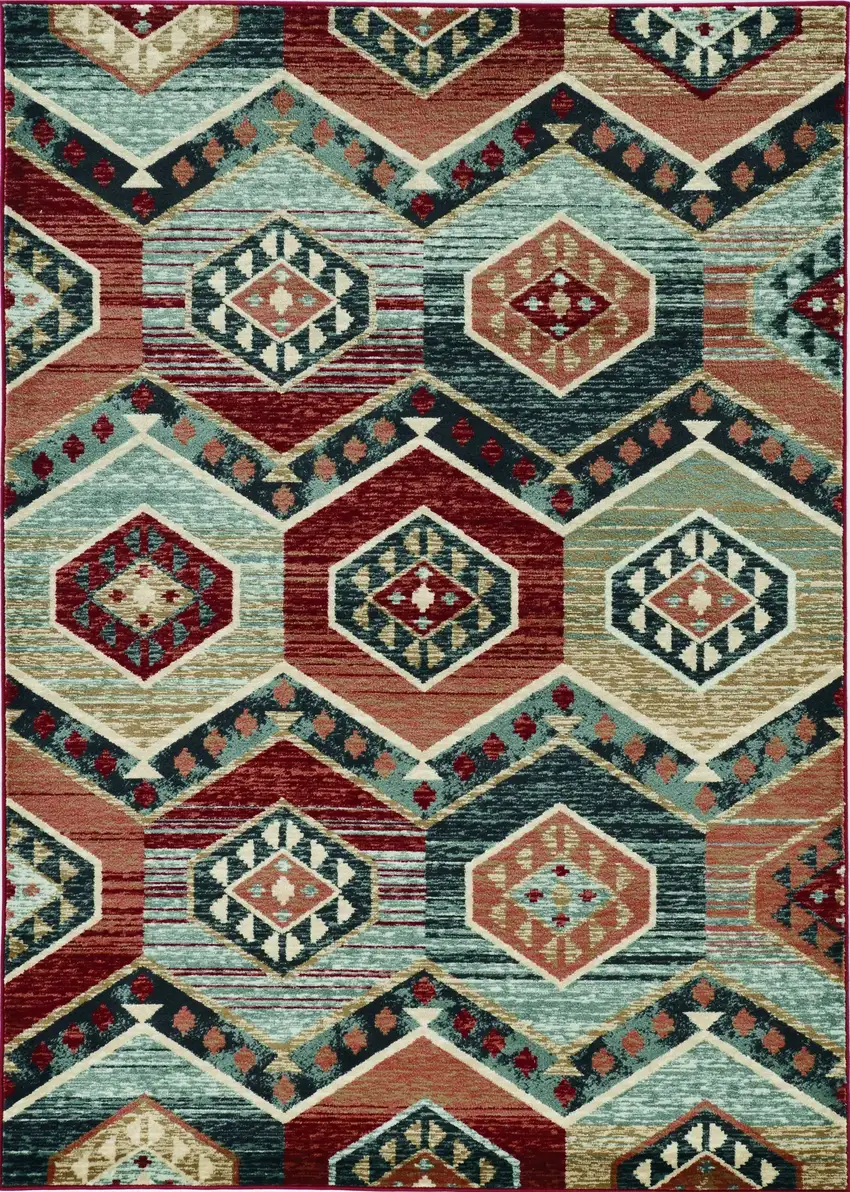 Red And Blue Geometric Area Rug Photo 6