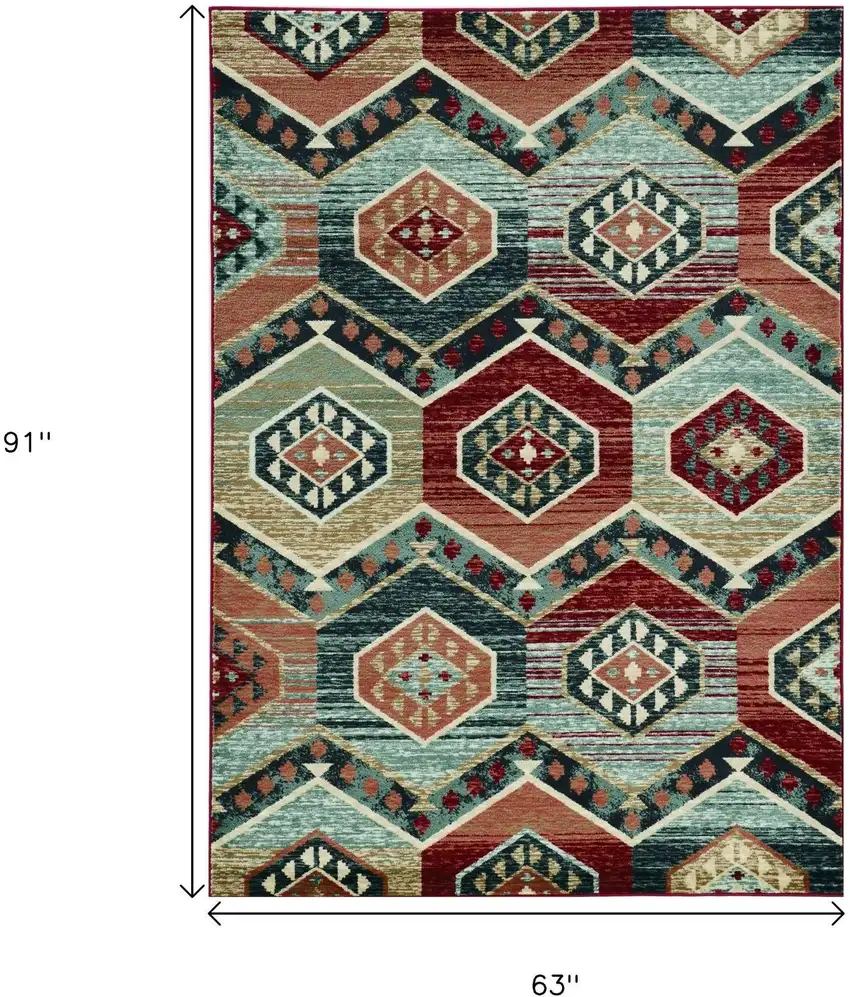 Red And Blue Geometric Area Rug Photo 3