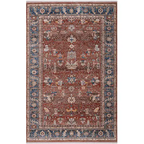Red Beige And Blue Oriental Runner Rug With Fringe Photo 3