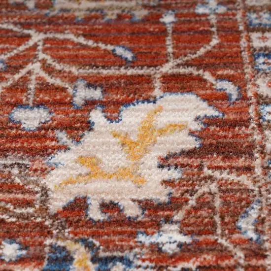 Red Beige And Blue Oriental Runner Rug With Fringe Photo 9