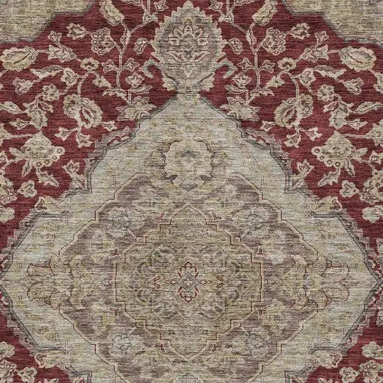 Red Beige And Brown Oriental Washable Indoor Outdoor Area Rug Photo 6