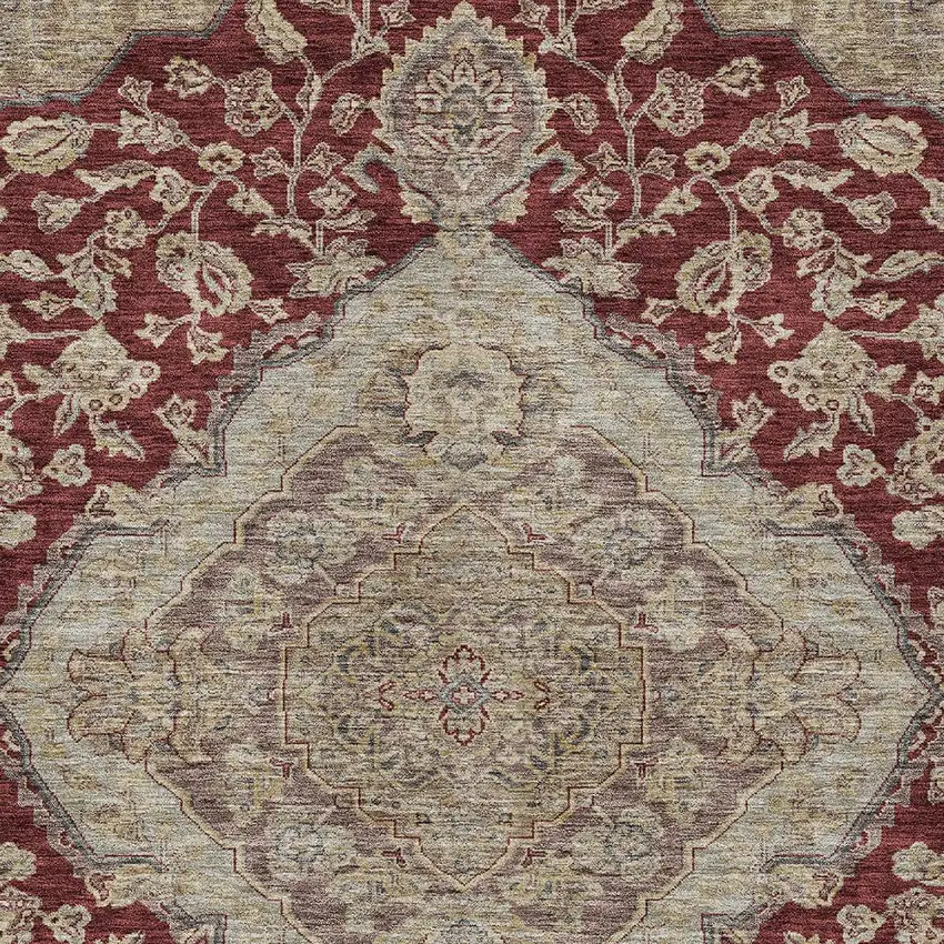 Red Beige And Brown Oriental Washable Indoor Outdoor Area Rug Photo 6