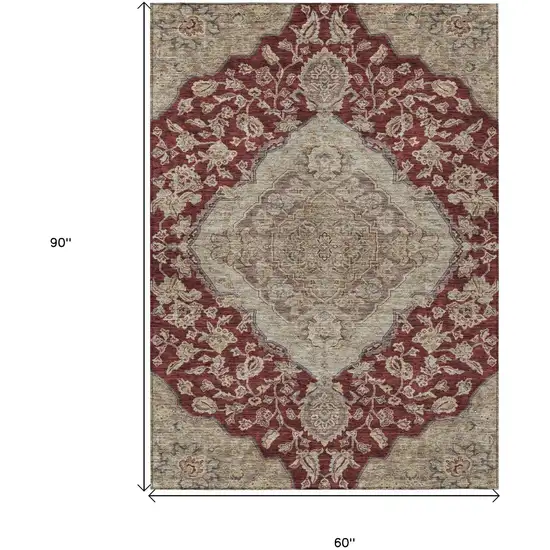 Red Beige And Brown Oriental Washable Indoor Outdoor Area Rug Photo 8