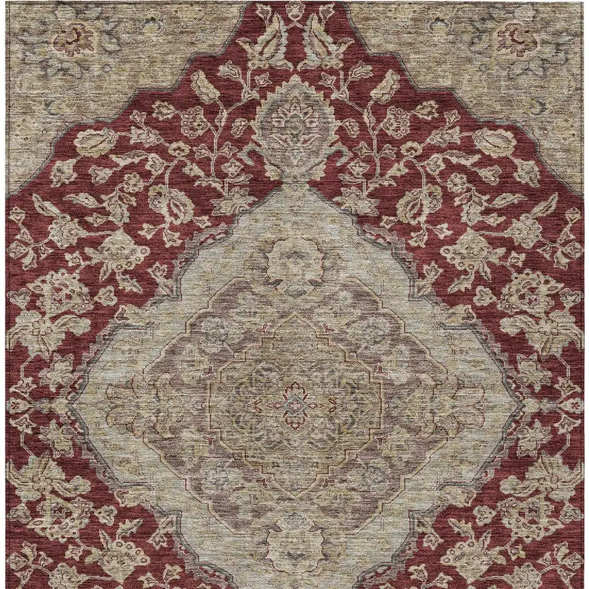 Red Beige And Brown Oriental Washable Indoor Outdoor Area Rug Photo 6