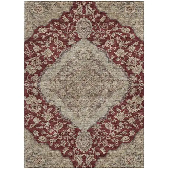 Red Beige And Brown Oriental Washable Indoor Outdoor Area Rug Photo 7