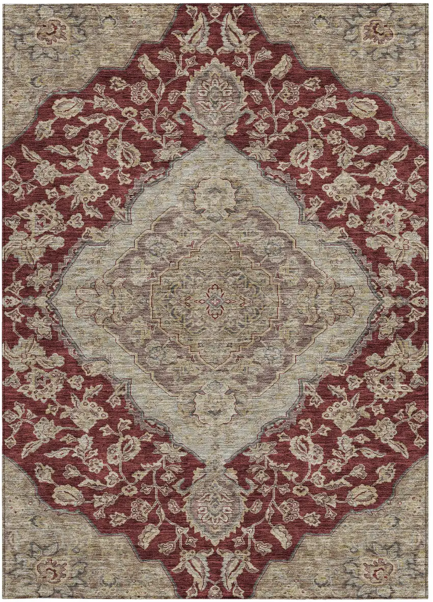 Red Beige And Brown Oriental Washable Indoor Outdoor Area Rug Photo 7