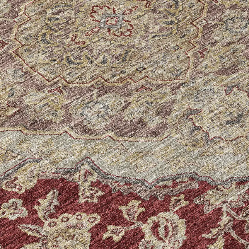 Red Beige And Brown Oriental Washable Indoor Outdoor Area Rug Photo 5