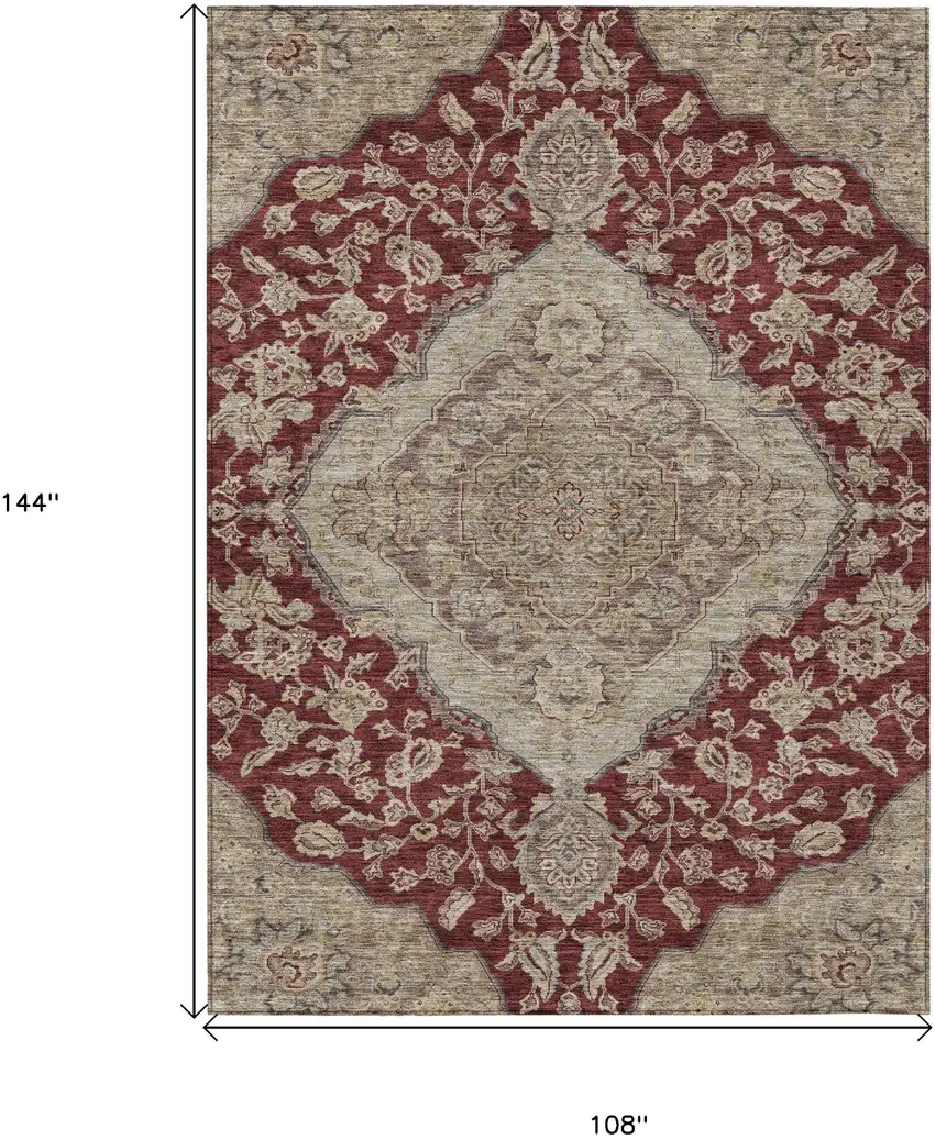 Red Beige And Brown Oriental Washable Indoor Outdoor Area Rug Photo 8