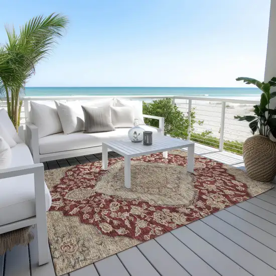 Red Beige And Brown Oriental Washable Indoor Outdoor Area Rug Photo 8
