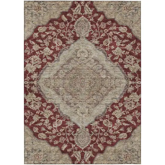 Red Beige And Brown Oriental Washable Indoor Outdoor Area Rug Photo 2