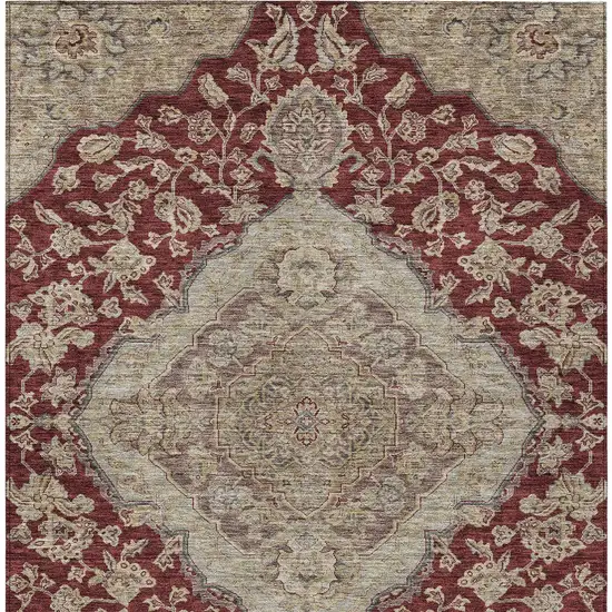 Red Beige And Brown Oriental Washable Indoor Outdoor Area Rug Photo 7