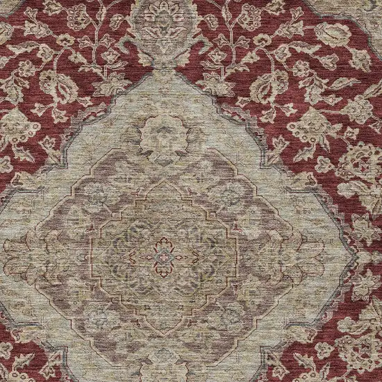 Red Beige And Brown Oriental Washable Indoor Outdoor Area Rug Photo 6