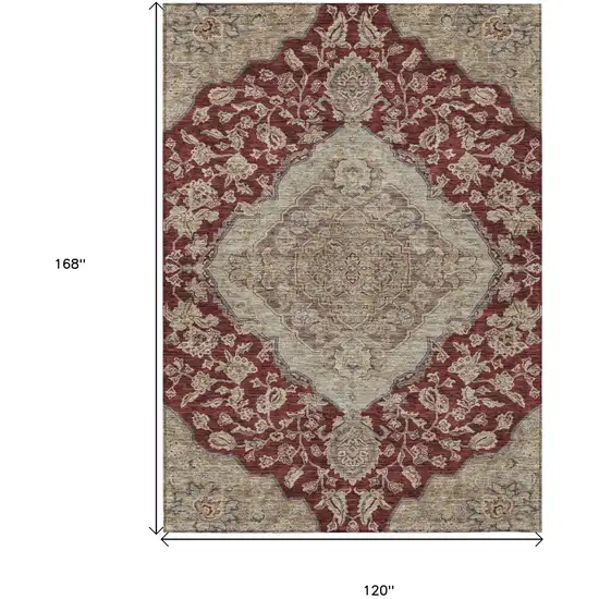 Red Beige And Brown Oriental Washable Indoor Outdoor Area Rug Photo 8