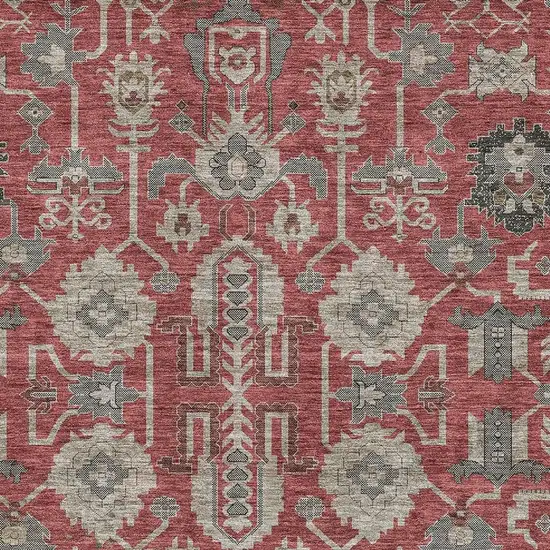 Red Beige And Charcoal Oriental Washable Area Rug With UV Protection Photo 4