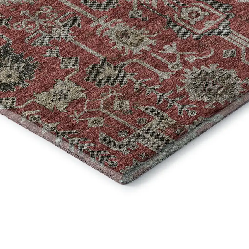 Red Beige And Charcoal Oriental Washable Area Rug With UV Protection Photo 7