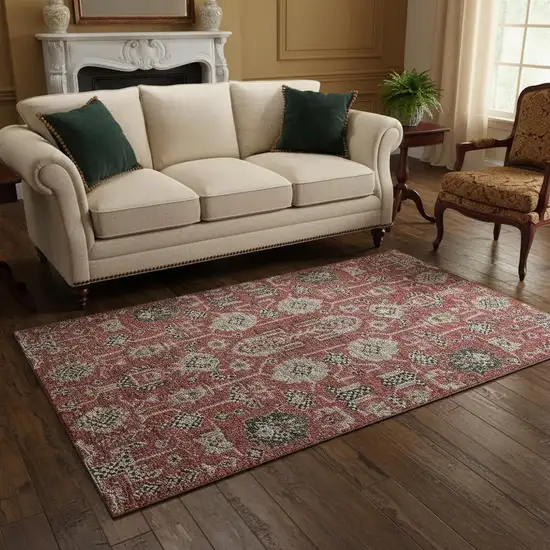 Red Beige And Charcoal Oriental Washable Area Rug With UV Protection Photo 3