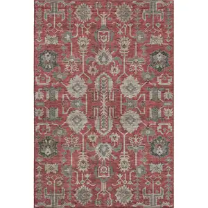 Photo of Red Beige And Charcoal Oriental Washable Area Rug With UV Protection