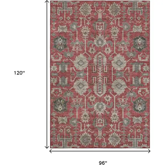 Red Beige And Charcoal Oriental Washable Area Rug With UV Protection Photo 3