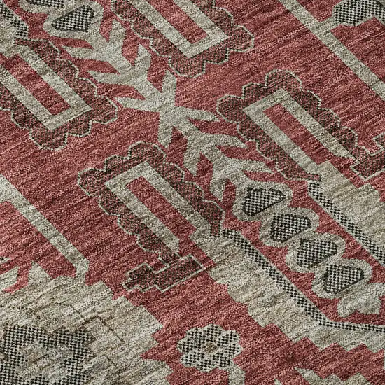 Red Beige And Charcoal Oriental Washable Area Rug With UV Protection Photo 9